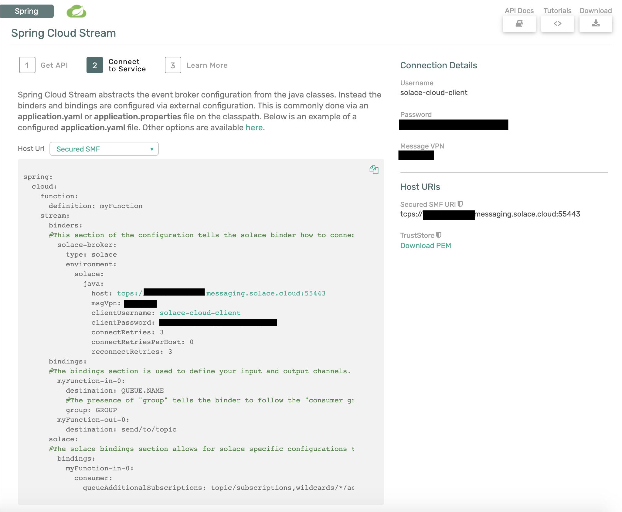Connect to service menu
